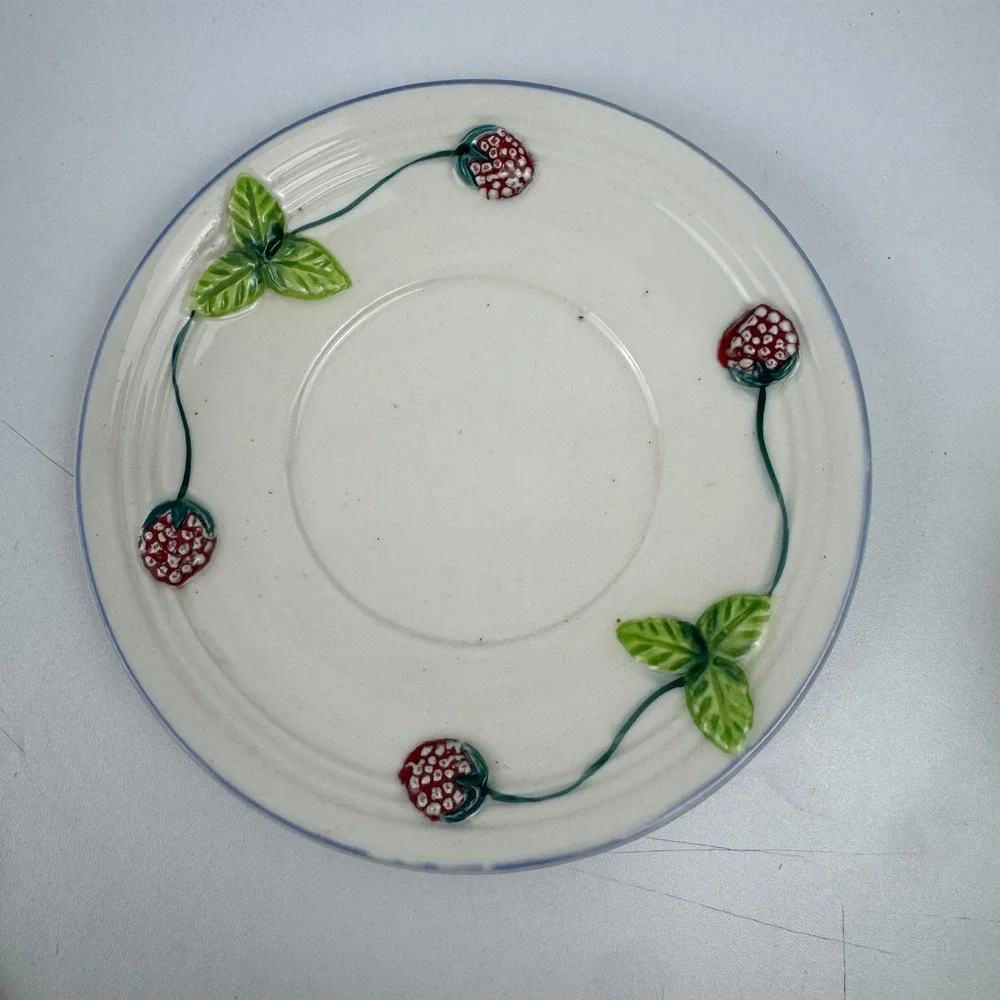 Vtg Strawberry Cup Saucer Ceramic Coffee Tea Set Berry Cottagecore Kitchen
